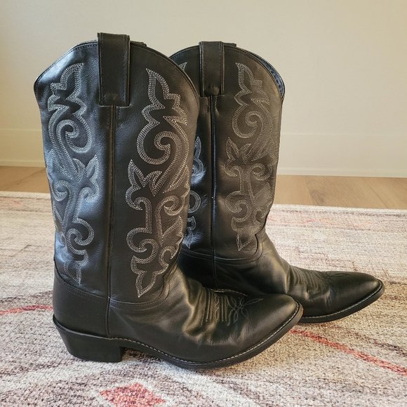 Justin Boots Other - SOLD Justin Buck Black Leather Stitched Cowboy Boots Men's